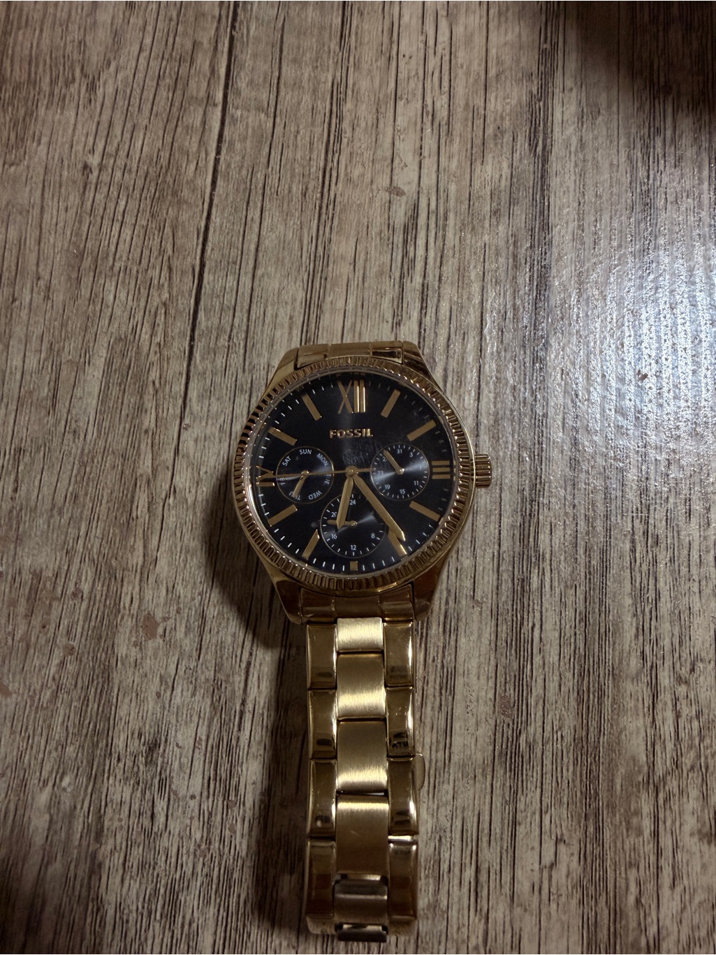 Fossil GoldTone Stainless Steel Watch With Black Dial